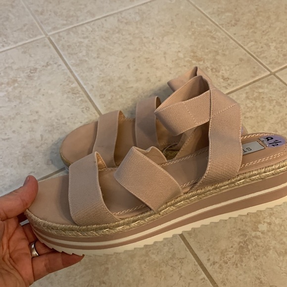 NWOT Steve Madden Kimmie Tan Espadrille Platform Sandal 8.5 Strappy Open Toe - Picture 4 of 9